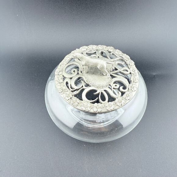 Vtg Glass Jar Pewter Lid – Dog Figurine Handle – Wilton Armetale 1993 – 5” - Picture 4 of 7